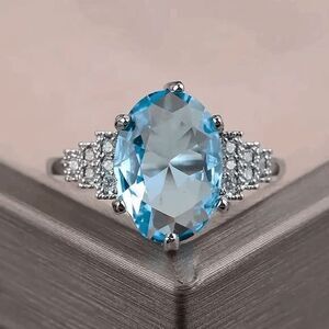 Aquamarine Diamond Anniversary Engagement Ring